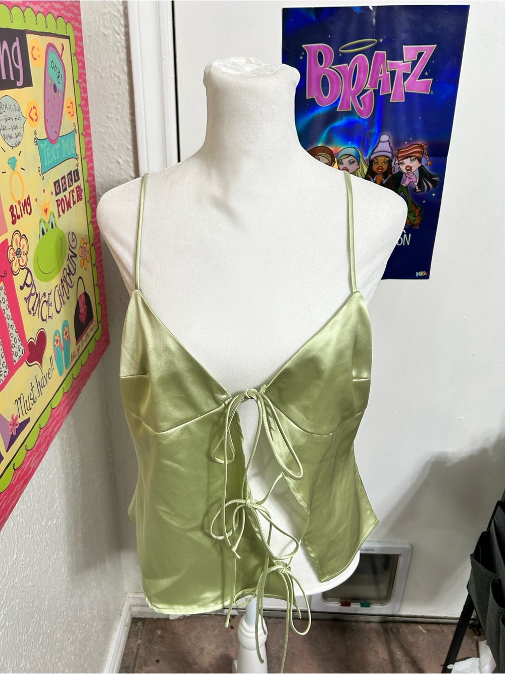 Light Green Satin Tie-Front Camisole